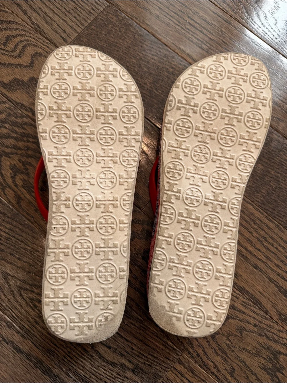 Tory Burch Red and Navy Printed Flip Sandals